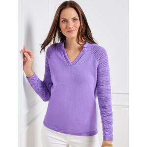 Talbots Purple Crochet Split Neck Sweater Womens Size XL Pullover Coastal Preppy